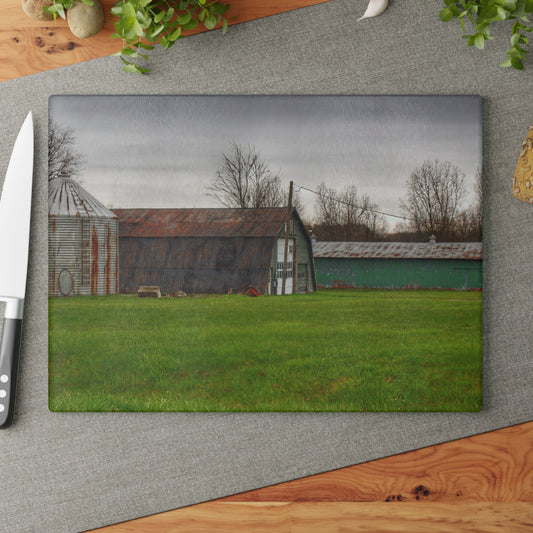 U R There Photography Hough Road Green Quonset IV Rustic Farmhouse Tempered-Glass Cutting Board