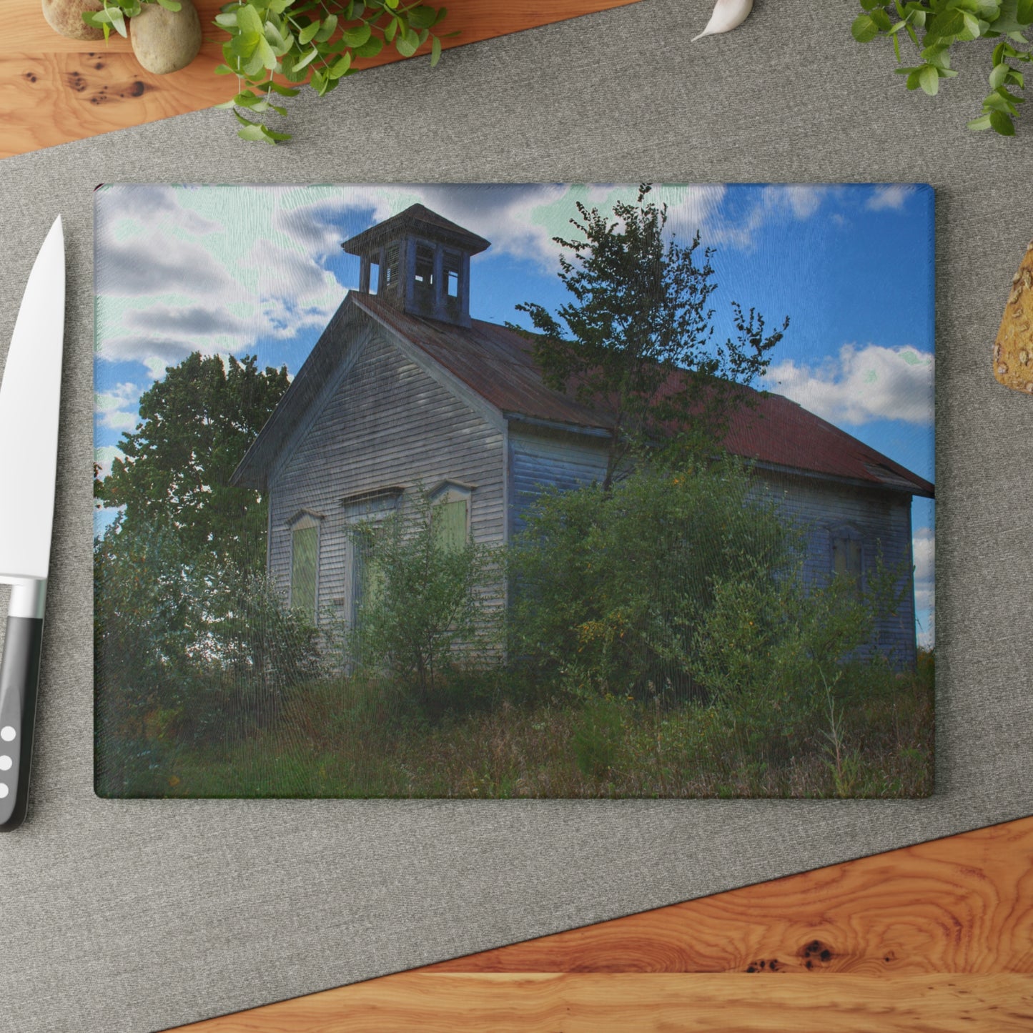 U R There Photography Mound Road Schoolhouse Rustic Farmhouse Tempered-Glass Cutting Board