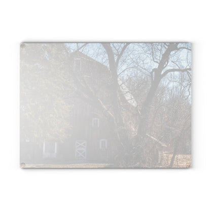 U R There Photography Lakeville Road Hidden Red Rustic Farmhouse Tempered-Glass Cutting Board