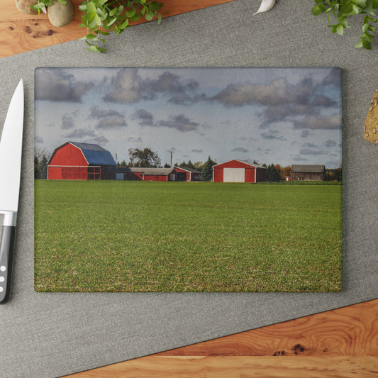 U R There Photography Dehmel Road Farm I Rustic Farmhouse Tempered-Glass Cutting Board