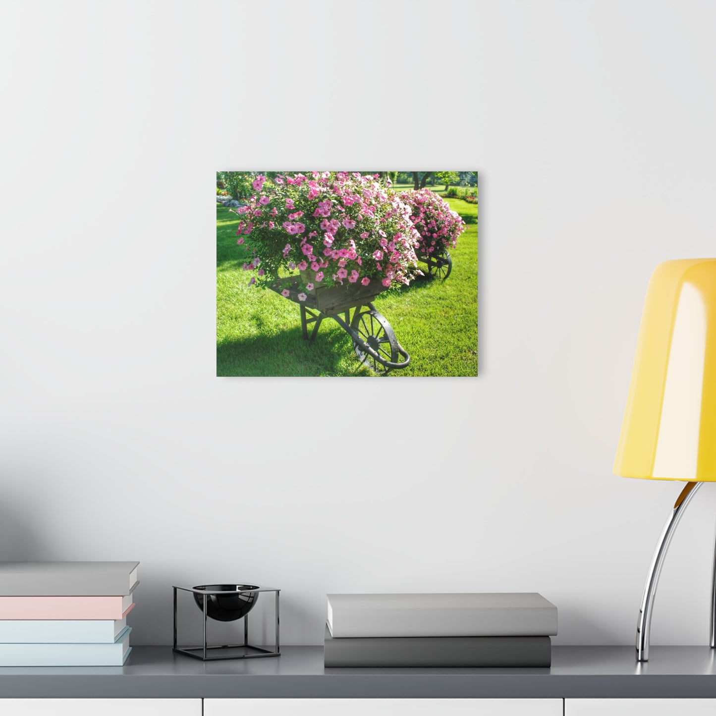 U R There Photography Wheelbarrow Full of Flowers Rustic Farmhouse Acrylic Wall Print
