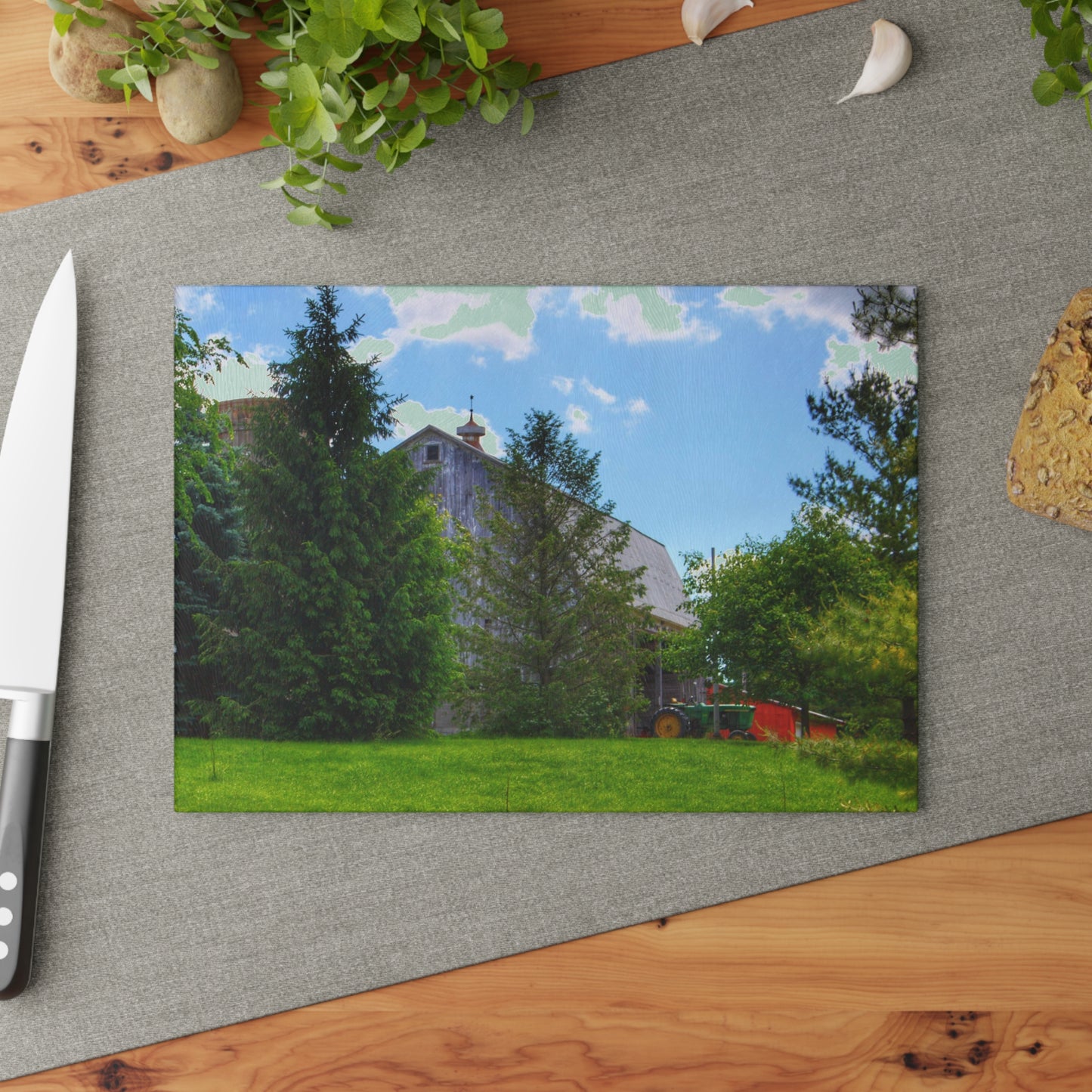 U R There Photography Bordman Road Hidden Grey Rustic Farmhouse Tempered-Glass Cutting Board