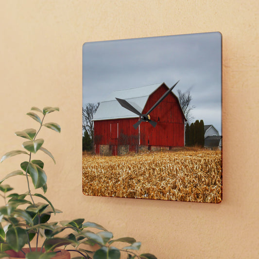U R There Photography Jones Road Red Rustic Farmhouse Acrylic Analog Wall Clock