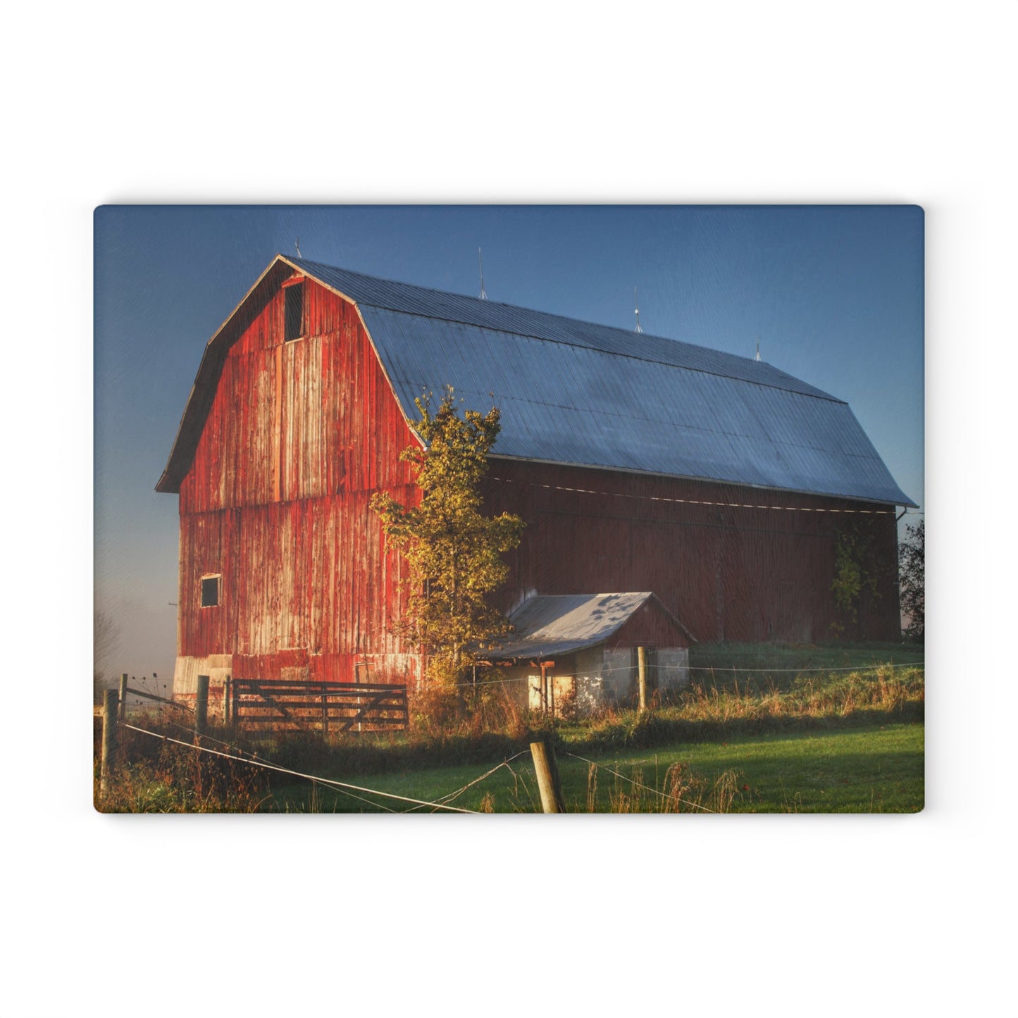 U R There Photography Columbiaville Red III Rustic Farmhouse Tempered-Glass Cutting Board