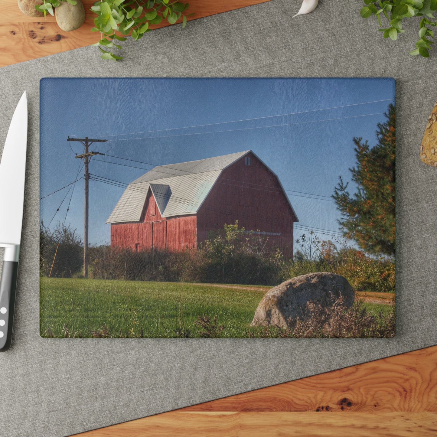 U R There Photography Hemingway Lake Road Red Rustic Farmhouse Tempered-Glass Cutting Board