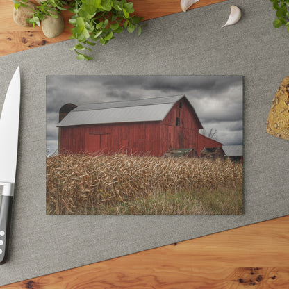 U R There Photography Horton Hilltop Red II Rustic Farmhouse Tempered-Glass Cutting Board