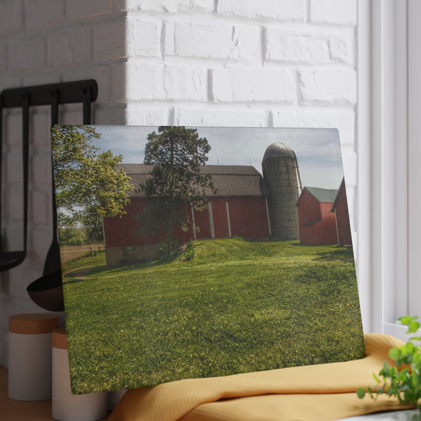 U R There Photography Maple Leaf Road Red Rustic Farmhouse Tempered-Glass Cutting Board