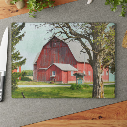 U R There Photography French Road Centennial Reds I Rustic Farmhouse Tempered-Glass Cutting Board