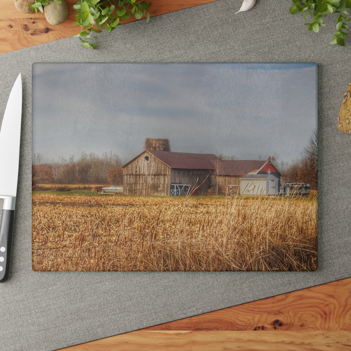 U R There Photography North Center Road Grey Rustic Farmhouse Tempered-Glass Cutting Board