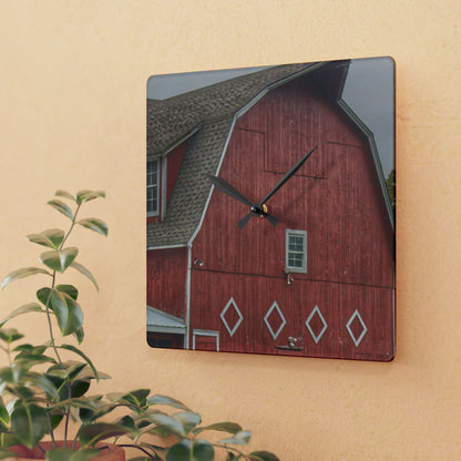 U R There Photography Brauer Road Red Rustic Farmhouse Acrylic Analog Wall Clock