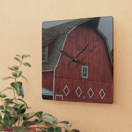 U R There Photography Brauer Road Red Rustic Farmhouse Acrylic Analog Wall Clock
