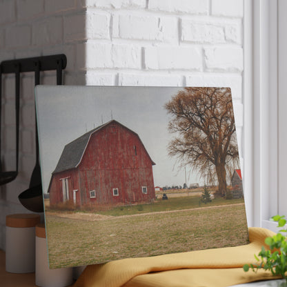 U R There Photography Loomis Road Red Rustic Farmhouse Tempered-Glass Cutting Board