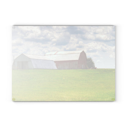 U R There Photography Henderson Hilltop Red Rustic Farmhouse Tempered-Glass Cutting Board
