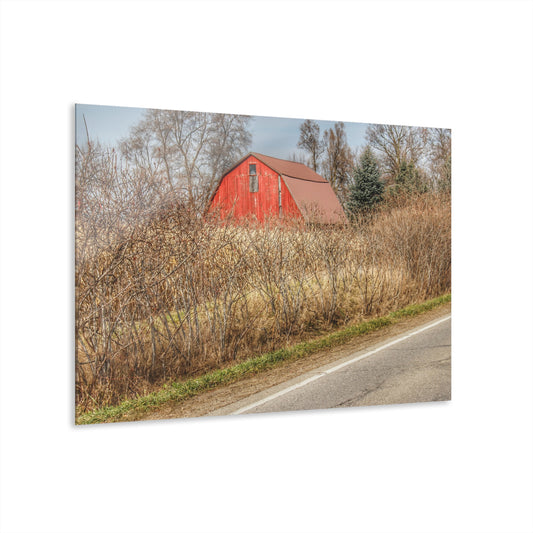 U R There Photography South Lake Pleasant Road Red Rustic Farmhouse Acrylic Wall Print