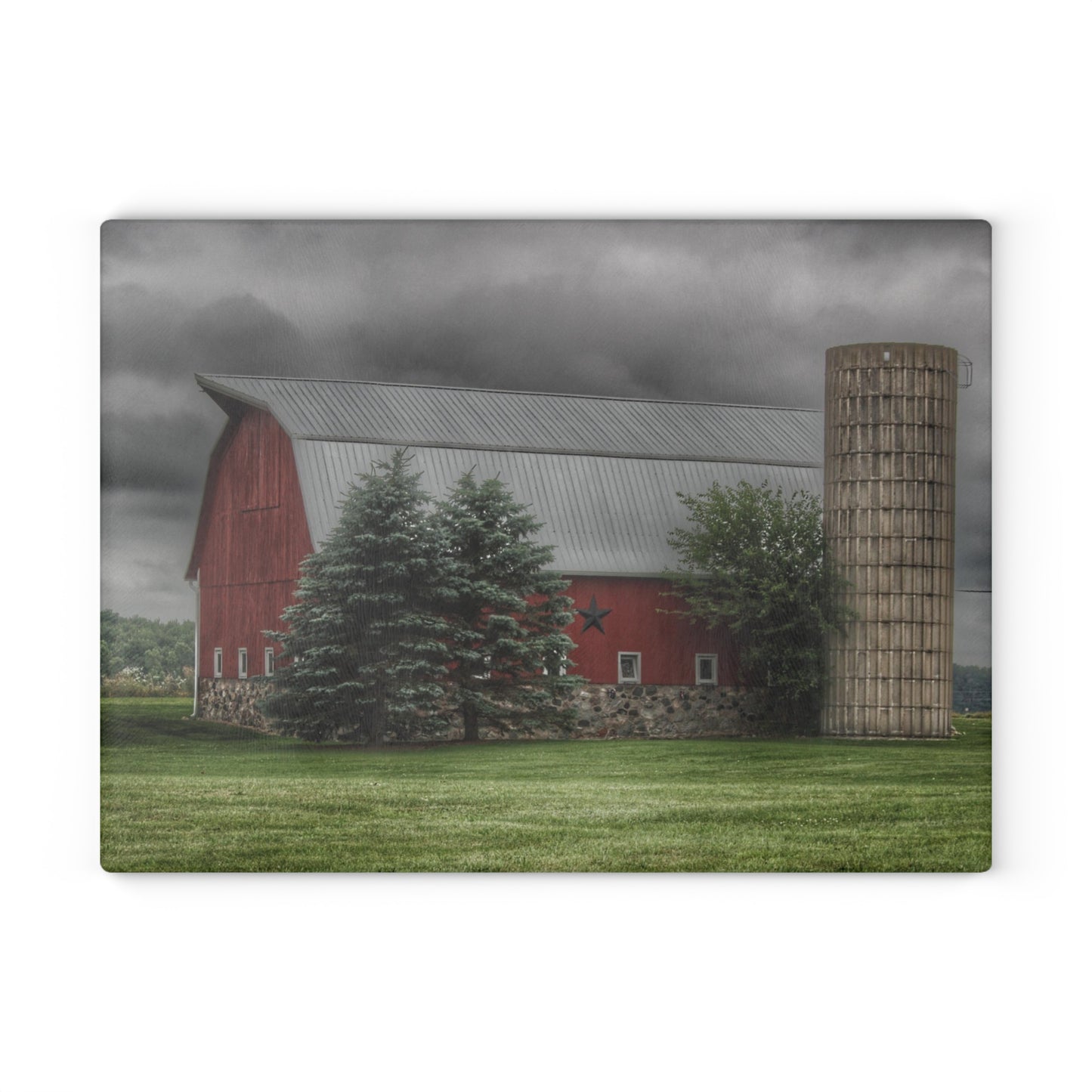 Barn Boutique Rustic Tempered-Glass Cutting Board| Clifford Road Red and Silo I