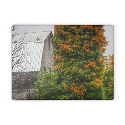 U R There Photography Ludwig Road Oxford Grey and Silo Rustic Farmhouse Tempered-Glass Cutting Board