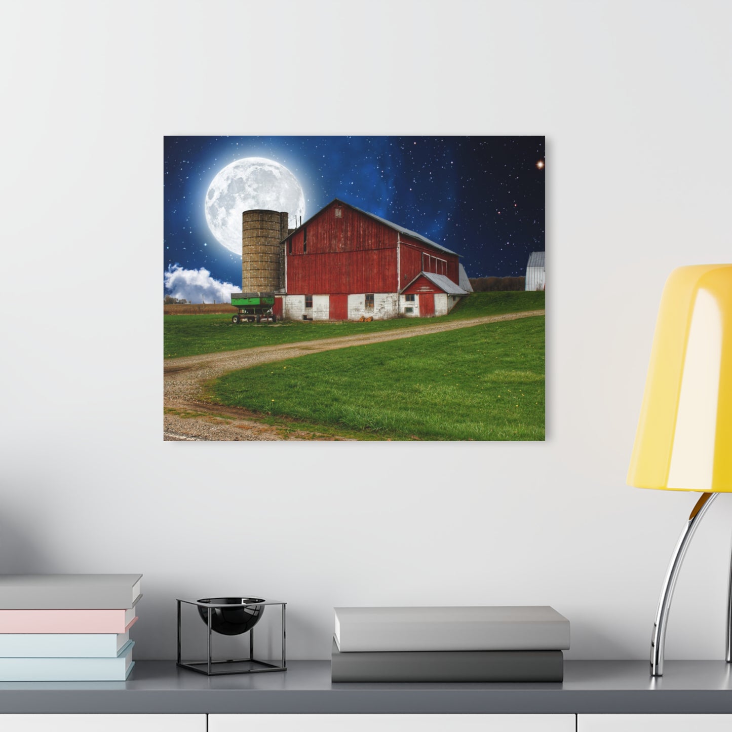 U R There Photography Fostoria Red in the Moonlight Rustic Farmhouse Acrylic Wall Print