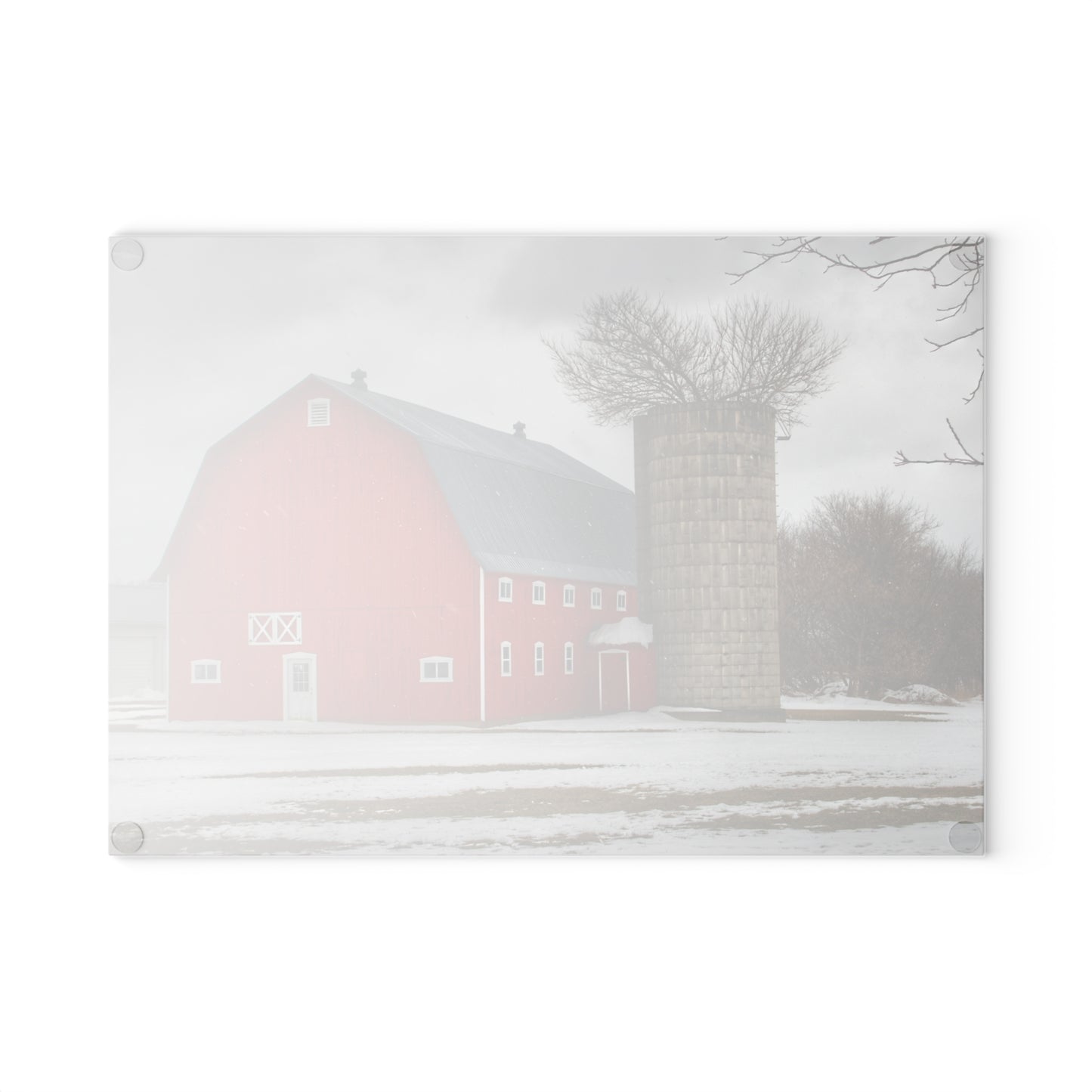 U R There Photography Hollow Corners Red Tree Silo Rustic Farmhouse Tempered-Glass Cutting Board