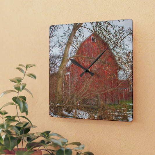 U R There Photography Holmes Road Red I Rustic Farmhouse Acrylic Analog Wall Clock