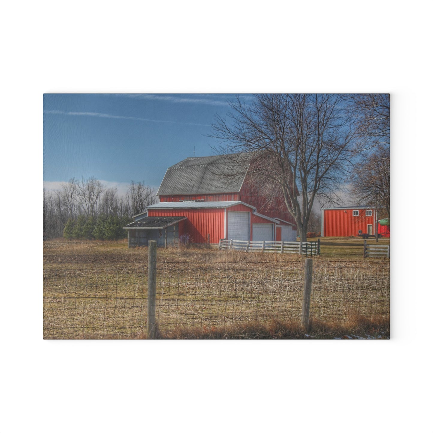 U R There Photography Clifford Road Red II Rustic Farmhouse Tempered-Glass Cutting Board