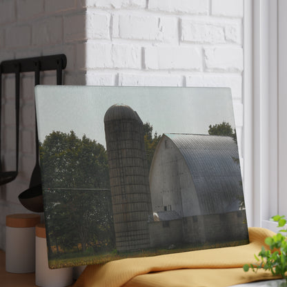U R There Photography Grey Quonset Barn Rustic Farmhouse Tempered-Glass Cutting Board