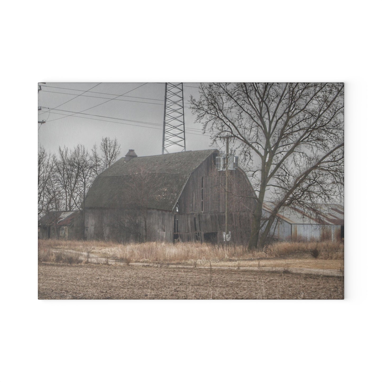 U R There Photography Barnes Road End of Days Rustic Farmhouse Tempered-Glass Cutting Board