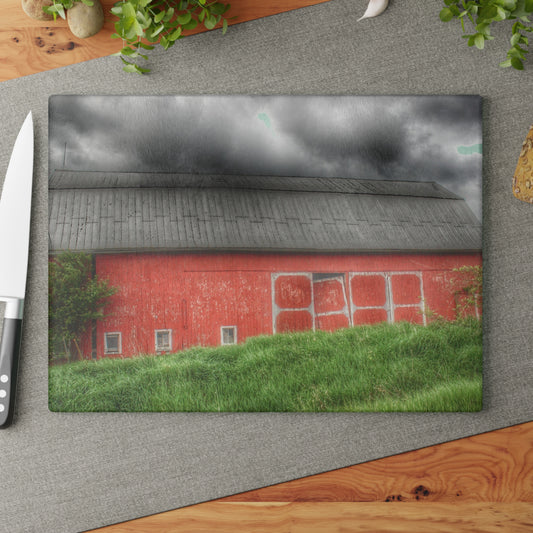 U R There Photography Stanley Road Red II Rustic Farmhouse Tempered-Glass Cutting Board