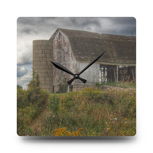 Castle Road White Rustic Farmhouse Acrylic Analog Wall Clock 10.75'' × 10.75'' (Square)