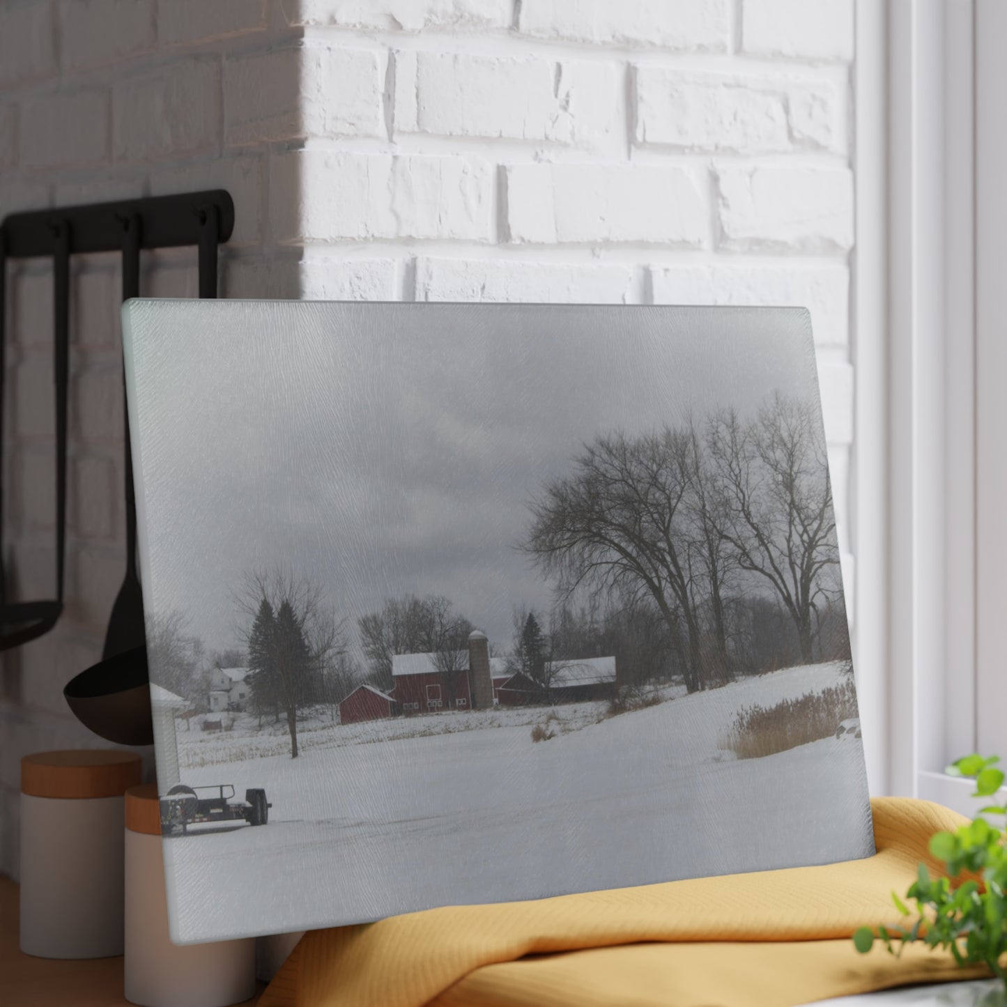 U R There Photography Across the Field on Sandy Lane Rustic Farmhouse Tempered-Glass Cutting Board