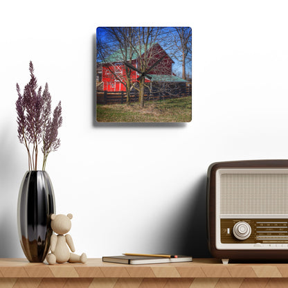 U R There Photography Imlay City Road Cow Barn I Rustic Farmhouse Acrylic Analog Wall Clock