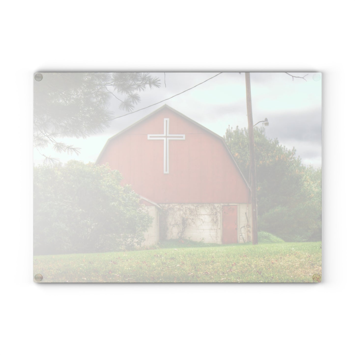 U R There Photography Flint River Road Cross Barn Rustic Farmhouse Tempered-Glass Cutting Board