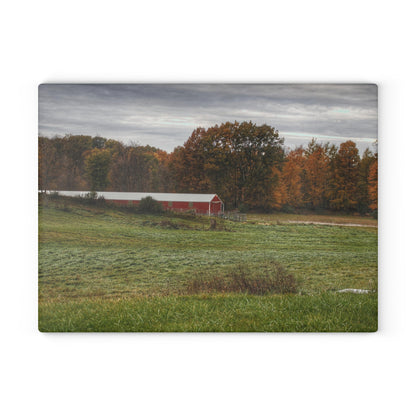 U R There Photography Bronson Lake Hidden Red I Rustic Farmhouse Tempered-Glass Cutting Board