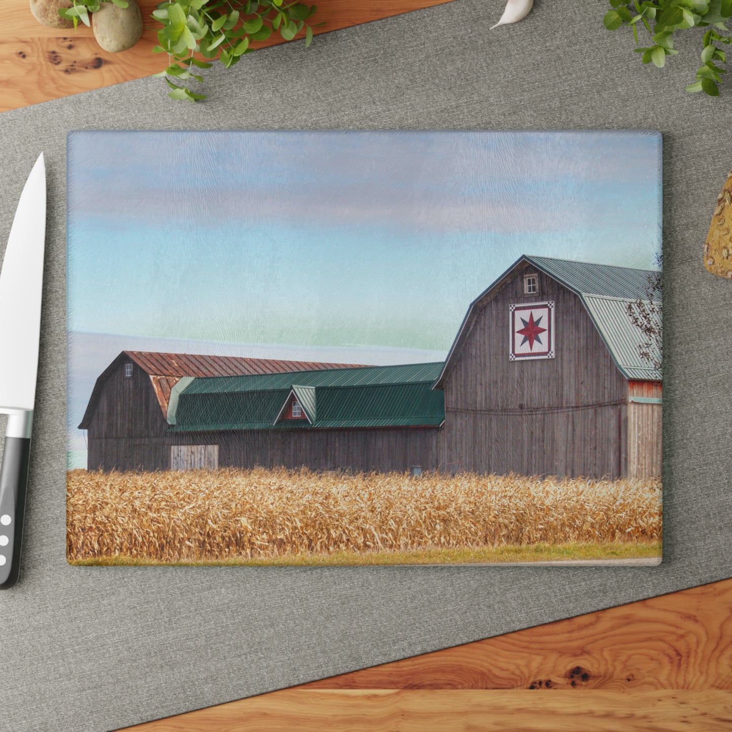 U R There Photography Frankenmuth Greys Rustic Farmhouse Tempered-Glass Cutting Board