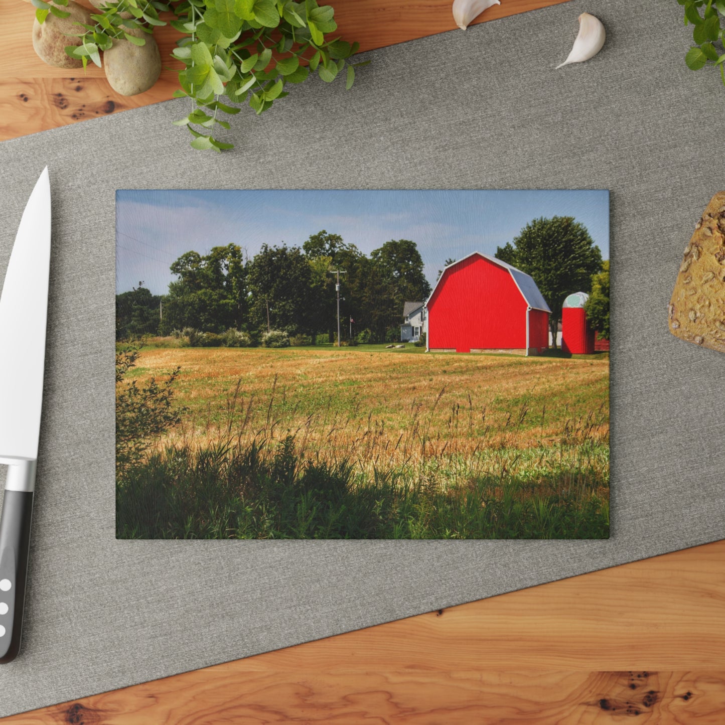 U R There Photography Bristol Road Red and Silo Rustic Farmhouse Tempered-Glass Cutting Board