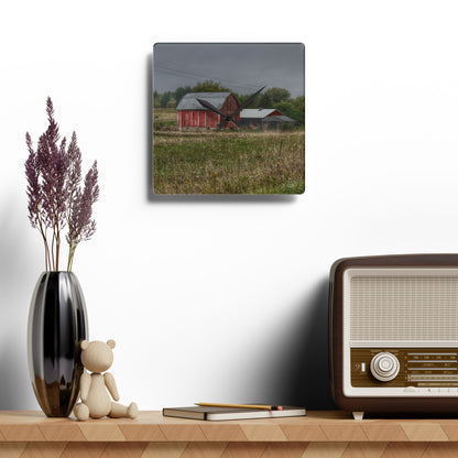 U R There Photography North Lake Road Red I Rustic Farmhouse Acrylic Analog Wall Clock