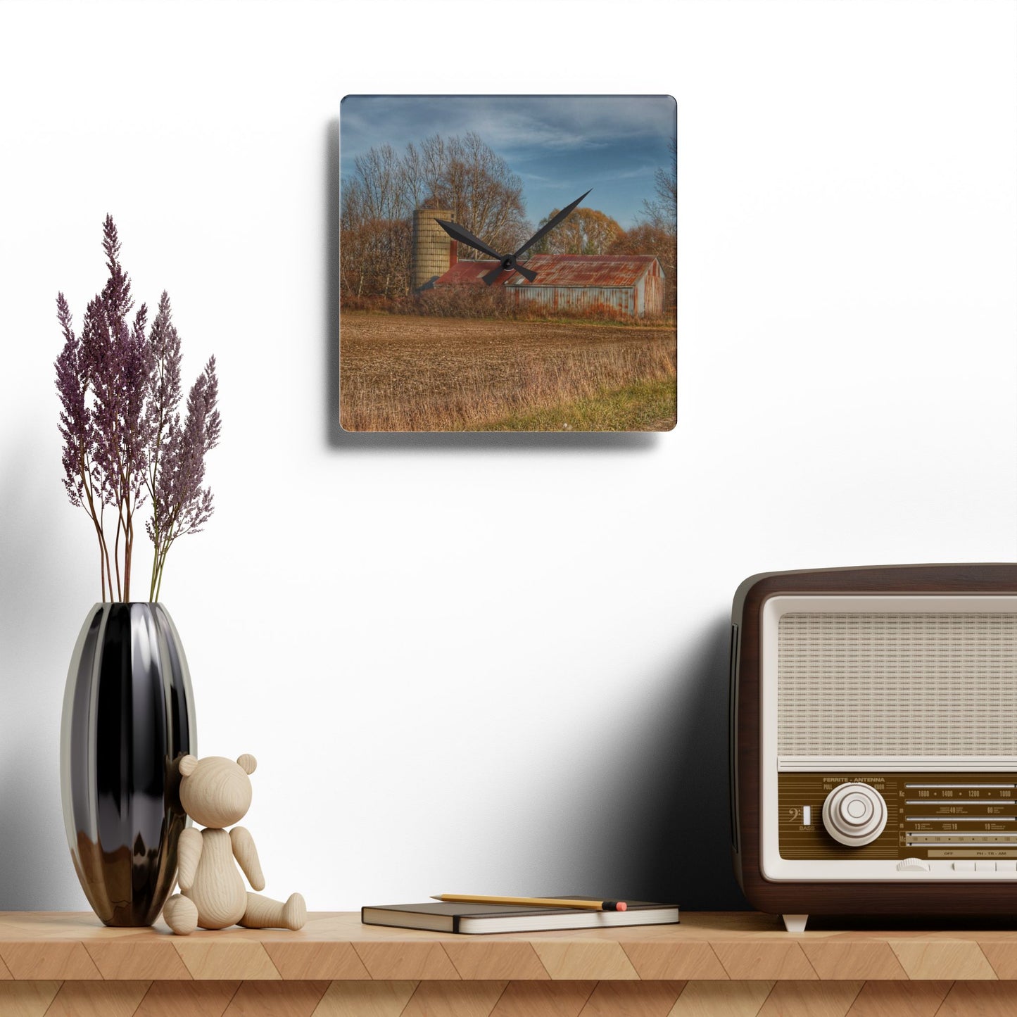 U R There Photography Brief Road Blue Rustic Farmhouse Acrylic Analog Wall Clock