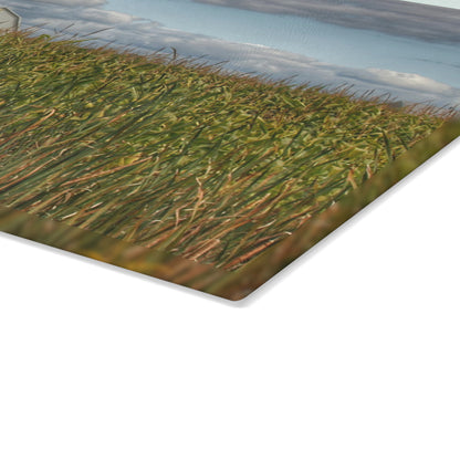 U R There Photography White Barn Overlooking Cornfield Rustic Farmhouse Tempered-Glass Cutting Board