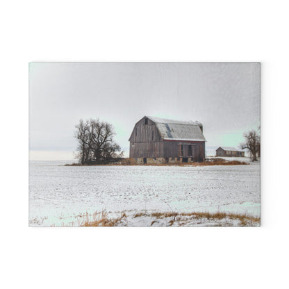 U R There Photography Frenchline Road Grey in Winter Rustic Farmhouse Tempered-Glass Cutting Board