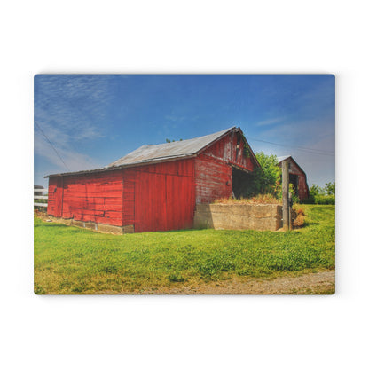 U R There Photography Marlette Road Saltbox Red Rustic Farmhouse Tempered-Glass Cutting Board