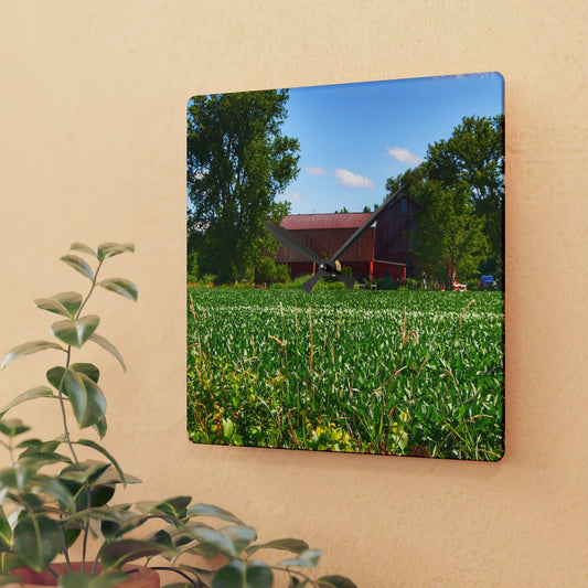 U R There Photography Canada Road Hidden Red Rustic Farmhouse Acrylic Analog Wall Clock