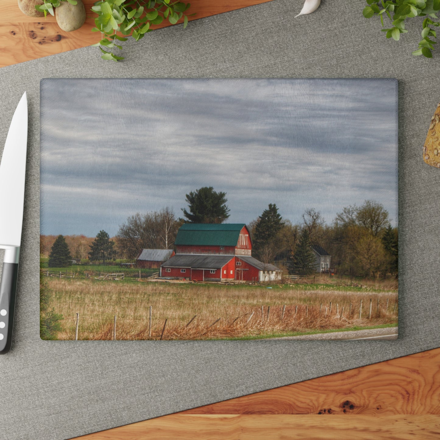 U R There Photography M-24 TnT Red II Rustic Farmhouse Tempered-Glass Cutting Board
