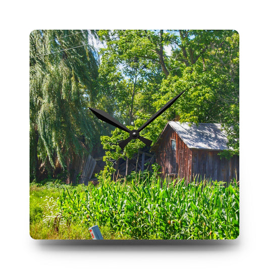 Roadside Ruin Rustic Farmhouse Acrylic Analog Wall Clock 10.75'' × 10.75'' (Square)