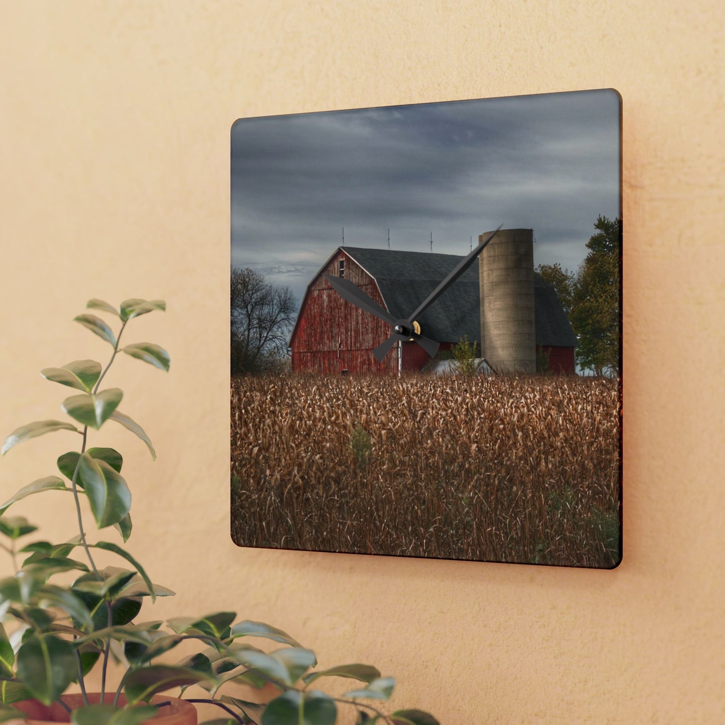U R There Photography Shepard Road Red Rustic Farmhouse Acrylic Analog Wall Clock