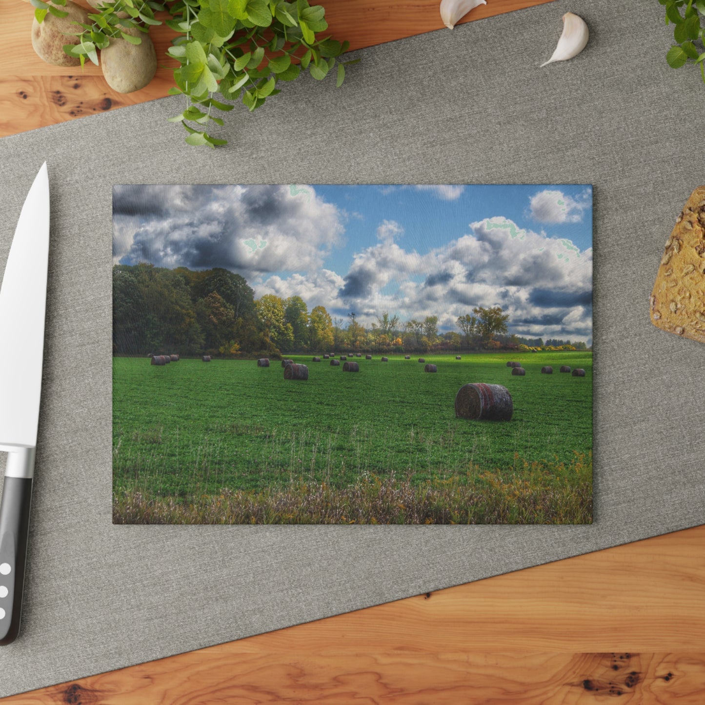 U R There Photography Haybale Heaven 2020 Rustic Farmhouse Tempered-Glass Cutting Board
