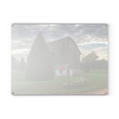 U R There Photography Rich Road Falling Grey II Rustic Farmhouse Tempered-Glass Cutting Board