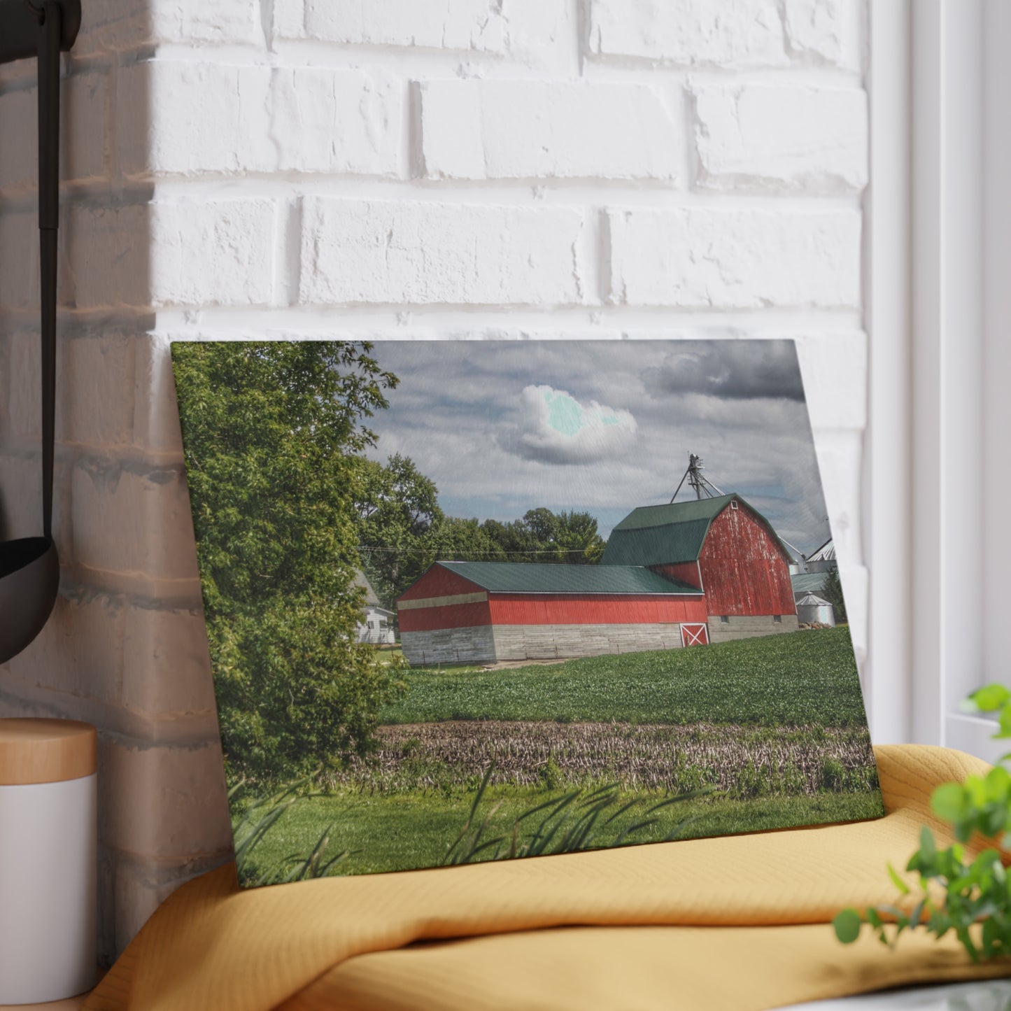 U R There Photography Haines Road Cornfield Reds Rustic Farmhouse Tempered-Glass Cutting Board