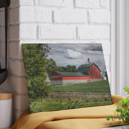 U R There Photography Haines Road Cornfield Reds Rustic Farmhouse Tempered-Glass Cutting Board