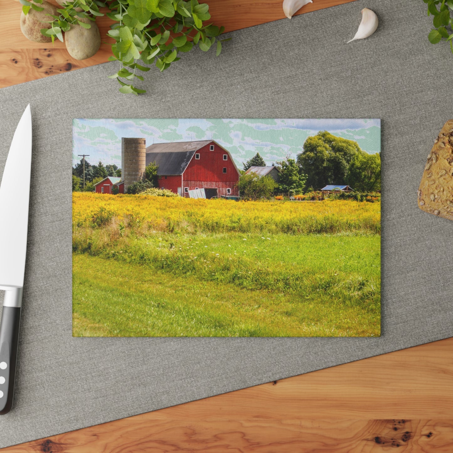 U R There Photography Starr Court Red I Rustic Farmhouse Tempered-Glass Cutting Board