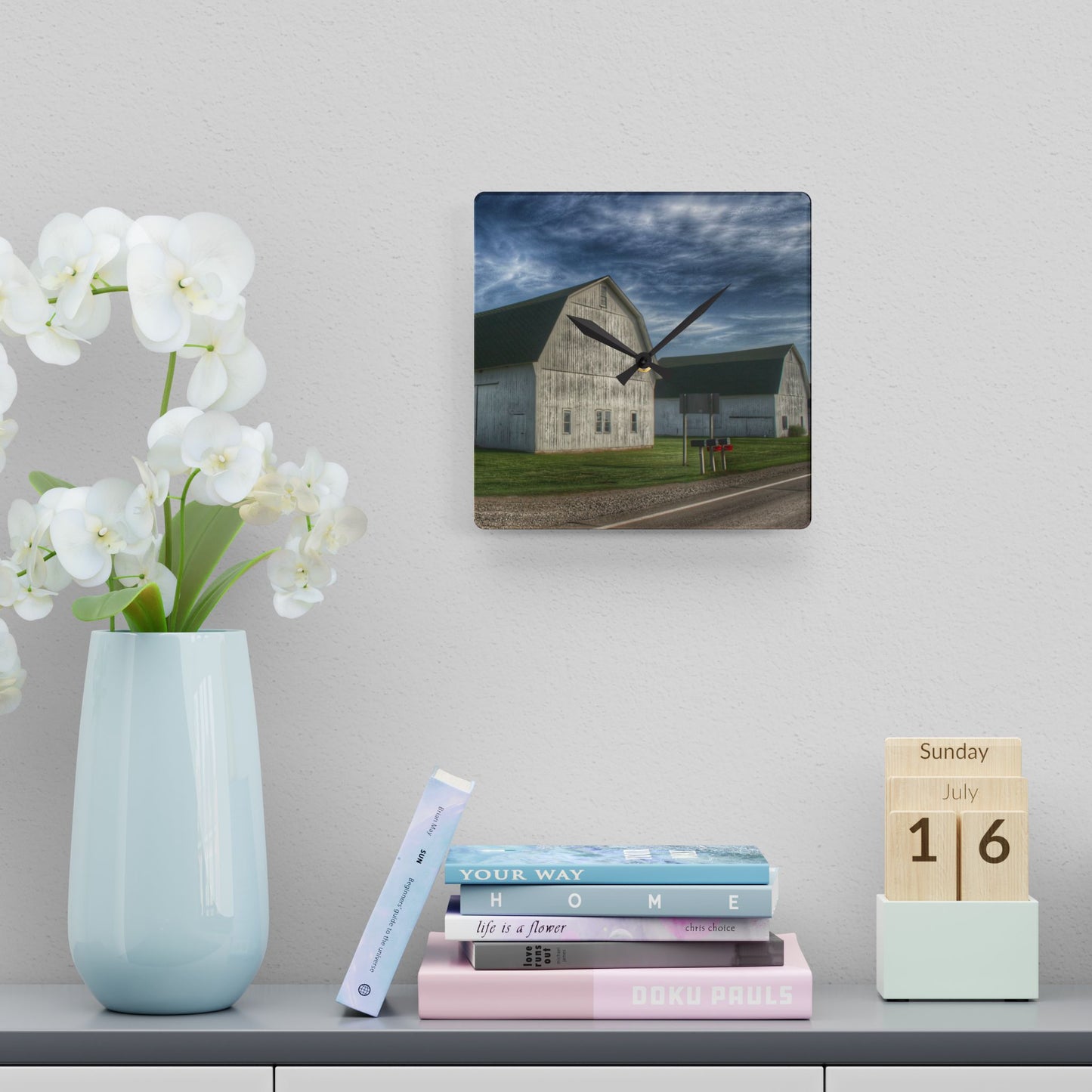 U R There Photography Richardson Road White Duo Rustic Farmhouse Acrylic Analog Wall Clock
