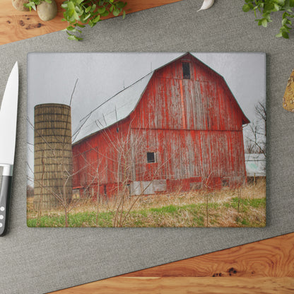 U R There Photography Columbiaville Red 2020 Rustic Farmhouse Tempered-Glass Cutting Board